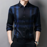 Camisa Masculina de Seda Casual Xadrez