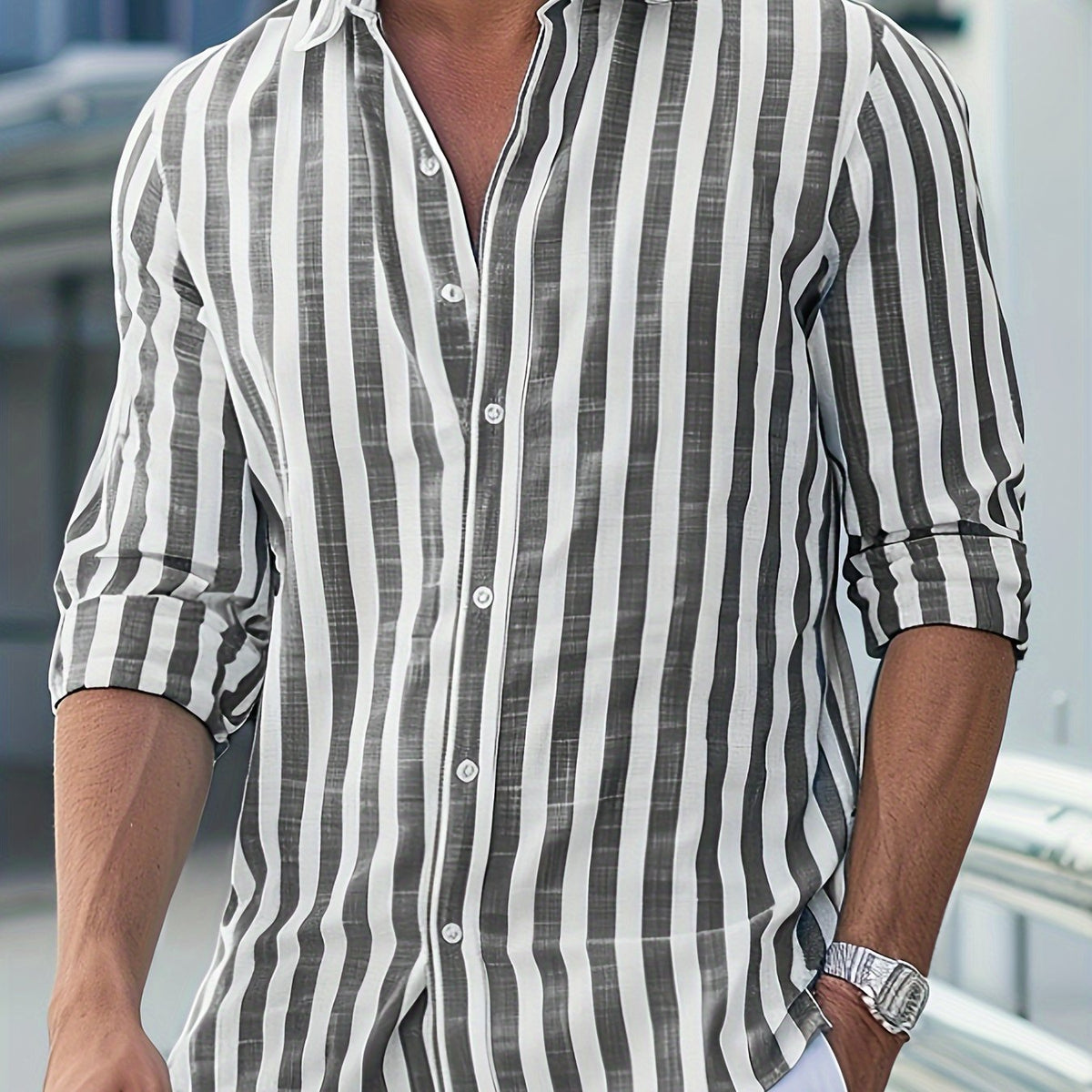 Camisa de Linho Masculina Listrada