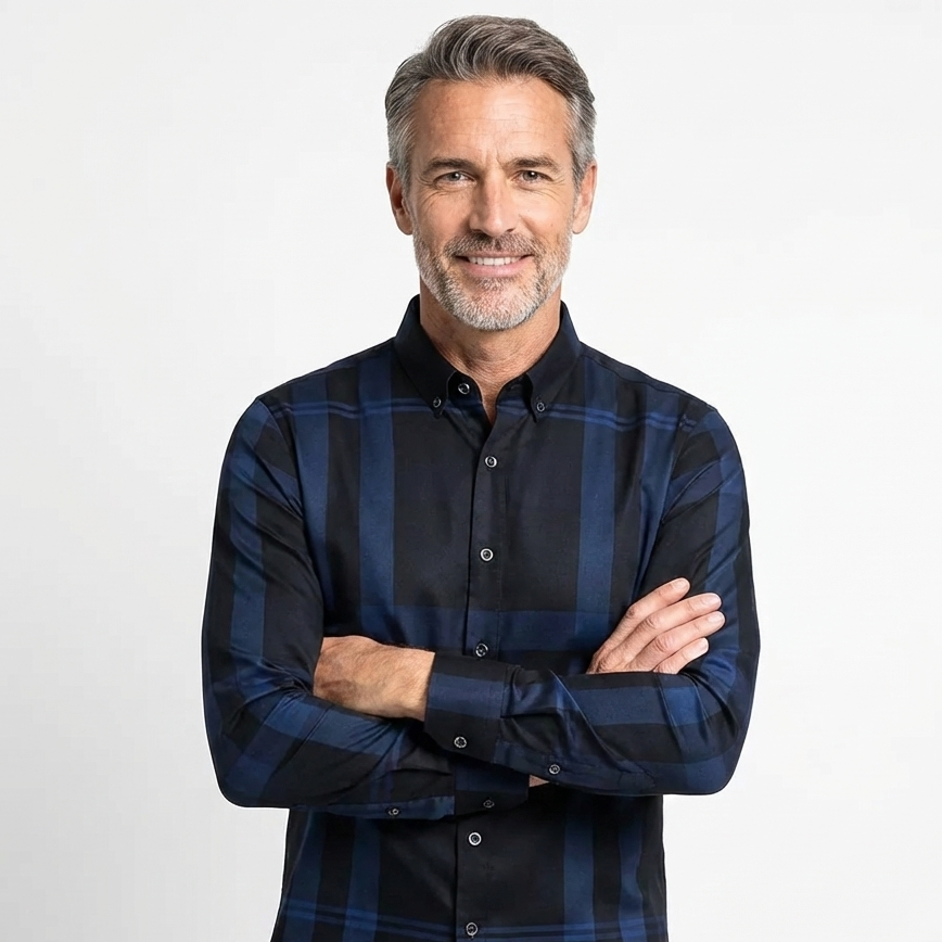 Camisa Masculina de Seda Casual Xadrez