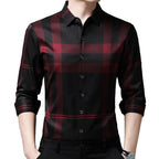 Camisa Masculina de Seda Casual Xadrez
