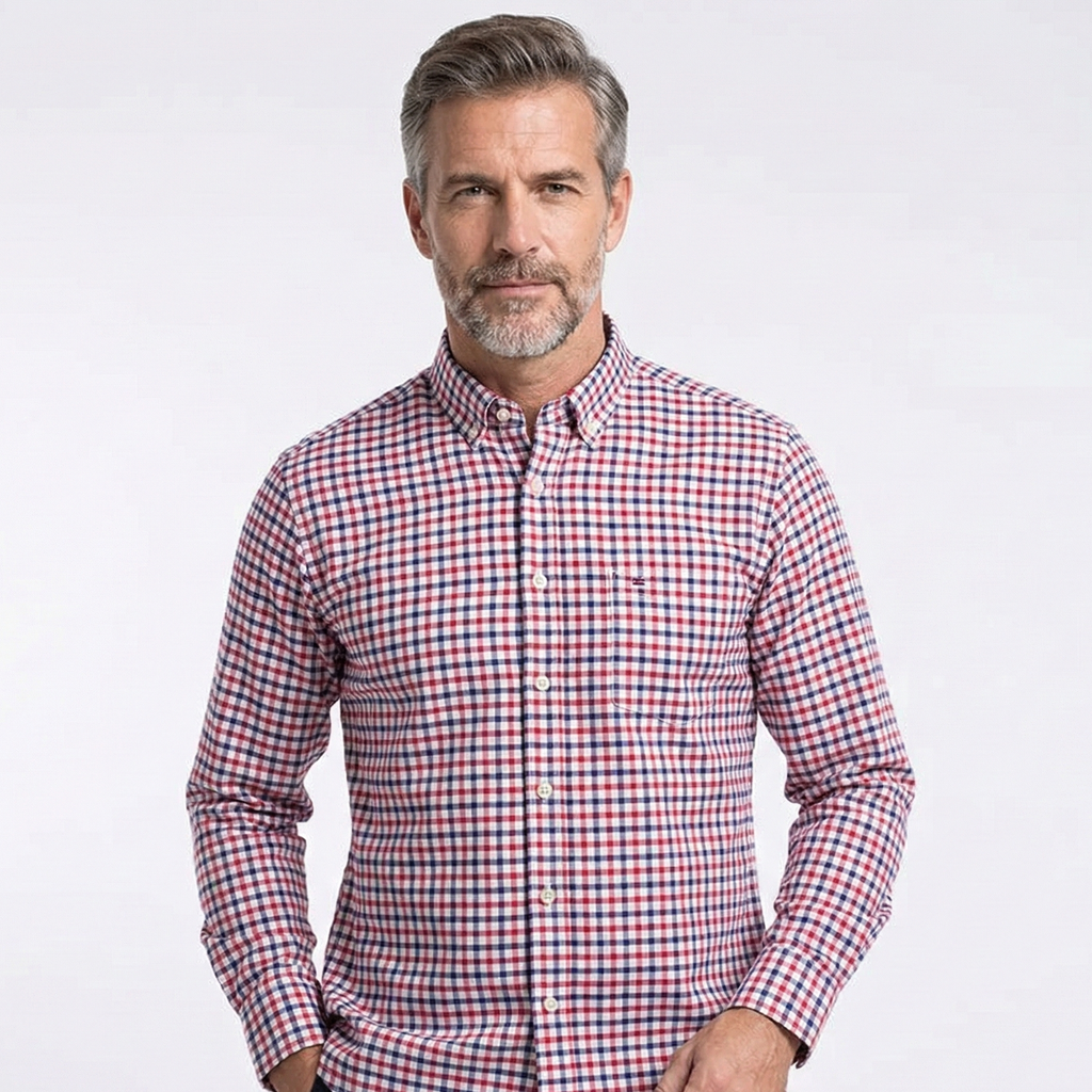 Camisa Masculina Mini Xadrez Color Manga Longa