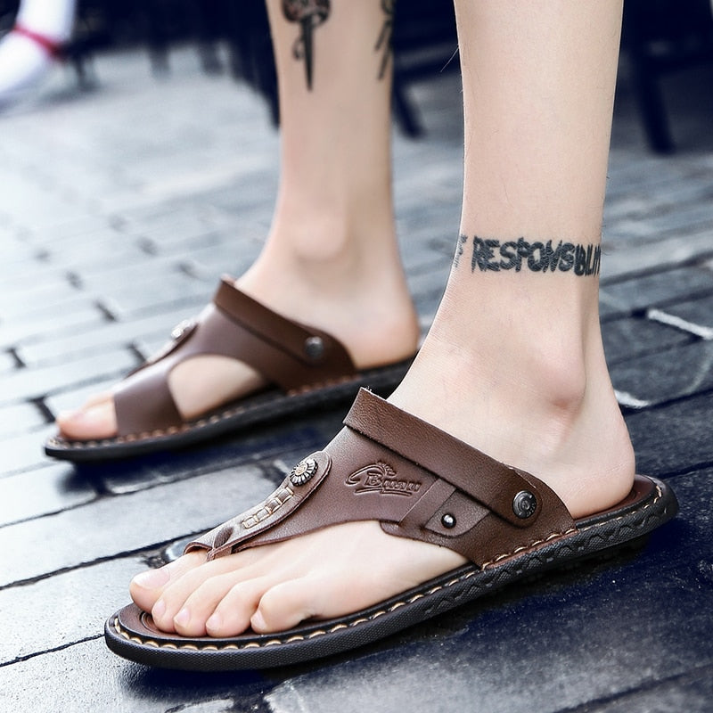 Sandália Masculina de Couro Genuíno